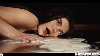 Petite Babe Masturbates with Huge Double Dildo in Front of Mirror