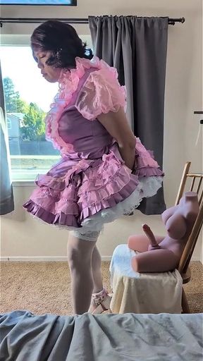 Pink Sissy Maid Caught Dressing and Playing and Has a Sissygasm Riding Her Doll