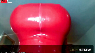 "Horny Housewife In Leather Gloves And High Heels Fucks Her Husband's Best Friend"