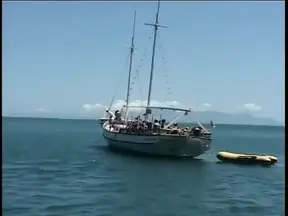 Dirty Latina takes a warm load all over her cute face on a boat