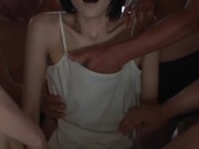 Rail thin spooky Japanese ghost group fondling in HD