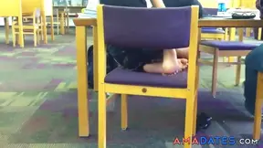 Desi Teen Teases with Hot Feet Playfully in Quiet Library Corner