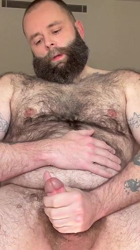 Hairy Bear Dad Touches Hole and Cums