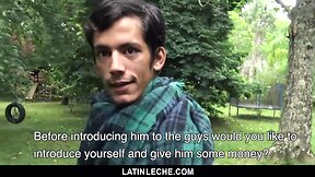 Outdoor bareback: latino hunk fills cute boys ass with cum in anal creampie action