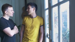 Pale lad is getting it deep from the lanky Latino hunk