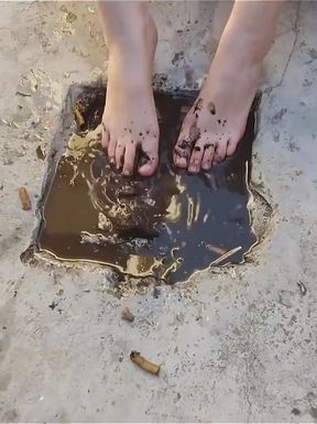 Feet Playing with Dirt and Food