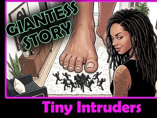 STORY: Black Giantess Feet Worship & Unmerciful Crush - Small Intruders Below Her Soles