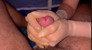 GLOVED HANDJOB AND DICK INSERTIONS AT THE BEACH - EXPOSED IN A TENT