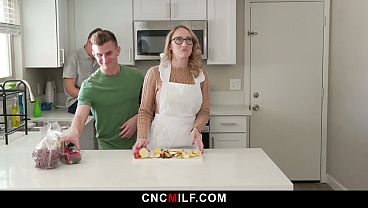 Stepson Fucks a Pie During No Nut November and His Stepmom Helps Him Clean Up With Her Pussy