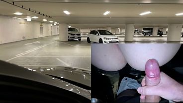 Risky Car Sex in Public Parking Garage &ndash_ Started with Handjob, Ended with Doggystyle!