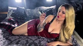 Agahta smoking in bed