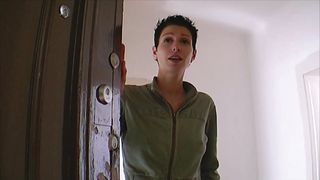A sexy German babe with short hair loves making a dude cum