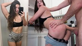 Petite Abbie Maley absorbs big cock in her ass