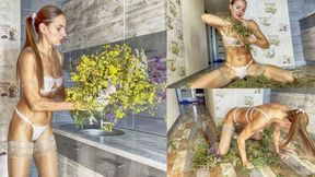 Madame Victoria white lingerie stockings krash flowers_full video 22 min