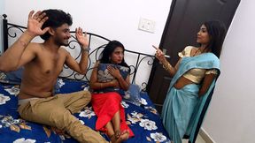 Asian Indian Desi Husband Cheating and Caught by Wife Fucking to Girlfreind Husband Wife Girlfriend Threesome Video