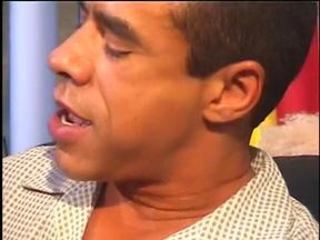 Black model in red seduces latin camera man with long meaty cock