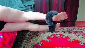 Sweet trans beauty standing in doorway with wink