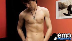 ”Twenty year old stunner Andy Kay jerks out until he jizzes”