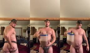 Gainer pig jockstrapped face sprayed slapping belly oink solo