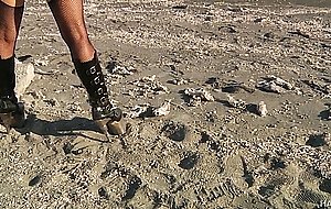 Anikka albrite wanders the desert in her slutty outfit