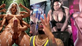 multi arm transgender jerking off her girl cock and cumming all over your face, ai generated