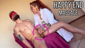 ruiva gostosa faz massagem com final feliz com ele vendado que vira boquete e gozada no rosto dela