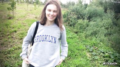 Russian Slut Make Blowjob Outdoor after University - hiyouth