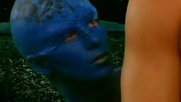 Martians Stephanie and Tavalia Griffin Give an Earthling a Blowjob