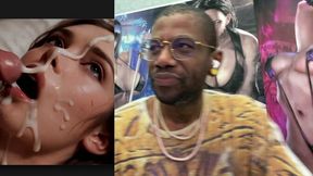 Huge-boobbed beauty gets covered in jizz; petite backside-loving whore attempts