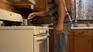 Desperately need to piss while cooking supper (holding my piss until I couldn’t , I piss in bucket)