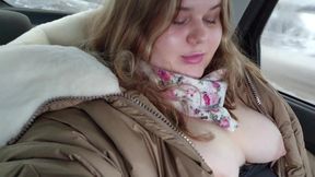 Chubby Cutie with Huge Tits Masturbates in a Cab in the Backseat