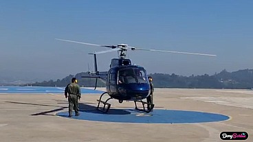 Hot blonde having sex with a helicopter pilot who has a big black dick