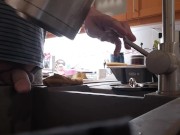 Morning piss into the kitchen sink