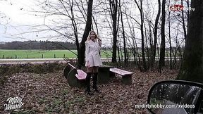 Blonde sucks and fucks outdoors in German car