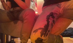 2 Amateur Flatmates Guys Wetting Their Pants on Cam for a Follower