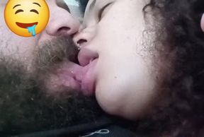 WITH HER BIG FULL LIPS, THIS SLUT KISSES AND JERKS OFF HIS COCK