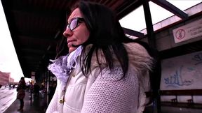 Lucky stranger gives stranger with glasses & small tits a ride on his thick rod