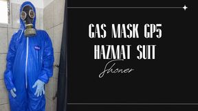 new blue hazmat suit and gas mask