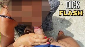French Milf Blowjob Amateur on Nude Beach public in Greece to stranger with Cumshot