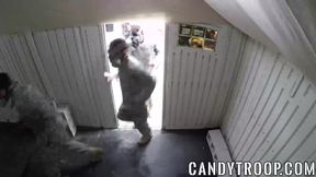 Hard anal sex in the army with four big dick soldiers