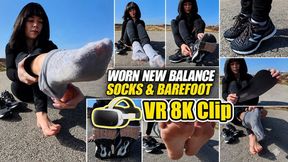 VR 3D 8K 180 60 fps | Julia Presents Her Worn New Balance Sneakers – Insoles, Socks & Barefoot Close-Ups