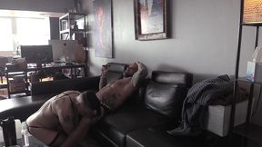 jason collins smoking a cigar while his submissive serves him!