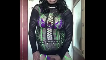 sissy crossdresser shoots a load on the floor after making himself cum