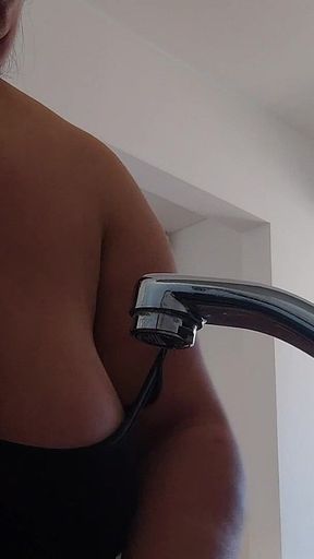 Stepmom at Home, Just Fans in Slow Motion, Black Dress