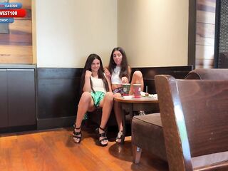 Student Gals Take off Pants in Starbucks and Invite Strangers for Anal Sex - Movie three