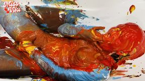 Office worker in paint! Filling lingerie! Masturbation!