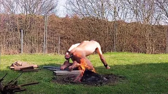 Skinny twink slave used as outdoor sex toy at fetish party
