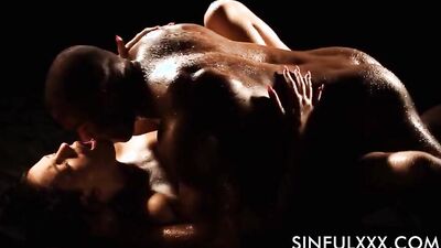 Black chum and white cutie are having a sensual sex