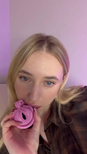 Slim mistress Chastity belts herself in femdom scenario