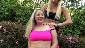 savana styles sits on alix lovell s face outdoors